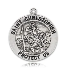 10 круглых подвесок серебряного цвета "St. Christopher" 33x30 мм(B14556) yiwu
