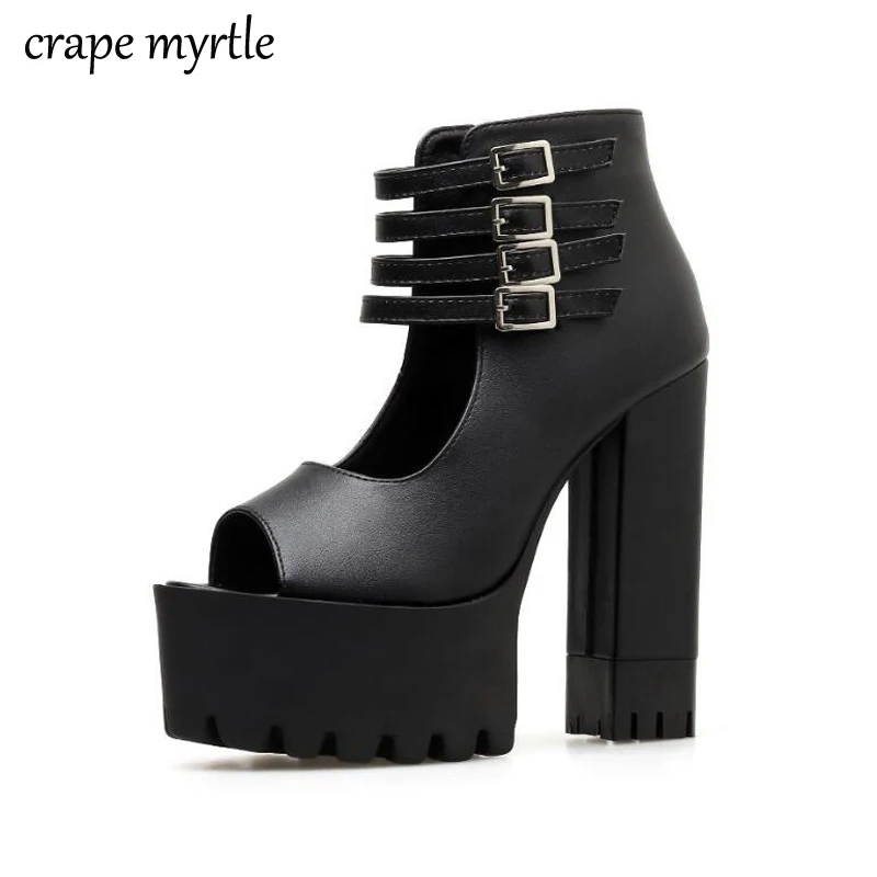 

Women's Pumps Occident Classical Hollow Platform Block High Heel Shoes Woman Open Toe Ankle Strap medium heels sandals YMA736