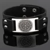 Men viking Vegvisir compass rune leather amulet bracelet jewlery  -fit 20CM- 25CM ► Photo 3/6