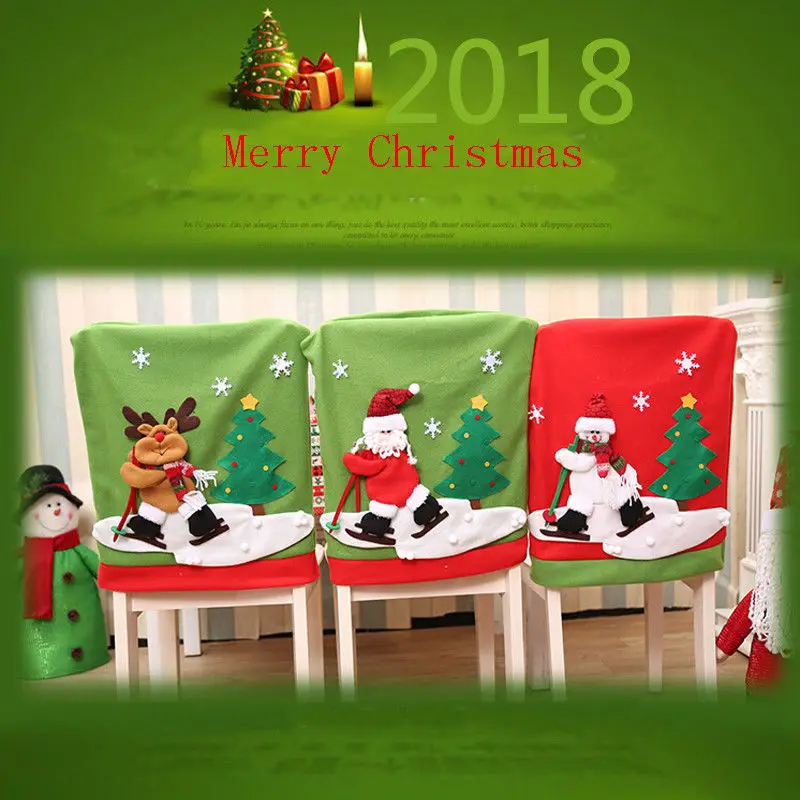 

Santa Claus Embroidered Chair Back Cover for Christmas Kitchen Dinner Decoration