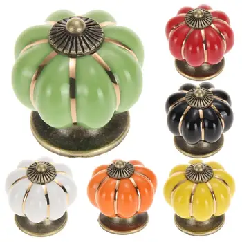 6 Colors Vintage Furniture Handle Door Knobs Pumpkin Ceramic Cabinet Handles Furniture Drawer Cupboard Kitchen Doorknobs