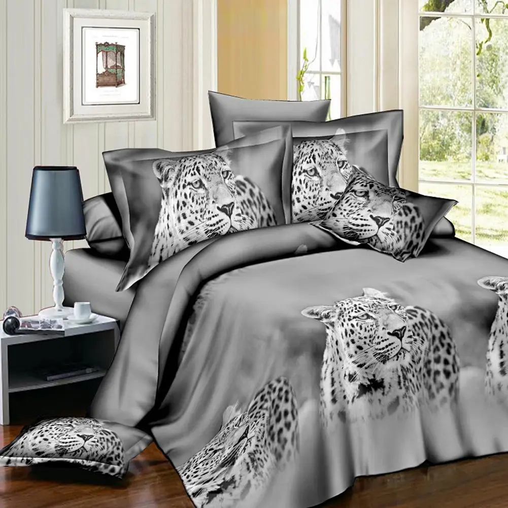 

Bed Sheet 4PCs Set 3D Animal Prints Sanding Quilt Cover Set Including 1 Duvet Cover 1 Flat Sheet 2 Pillowcases #4O