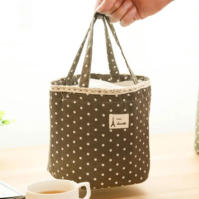 Cotten Hemp Portable Lunch Picnic Tote Bag Thermal Insulated Waterproof
