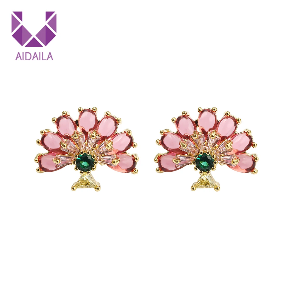 

women stud earrings peacock shape colorful with AAA+ cubic zirconia zircon earrings wedding gift for bride girls friends new