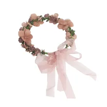 Модная цветочная гирлянда ручной работы розовая ткань бисером Свадебная вечеринка обруч с лентой для подружки невесты для женщин девушек