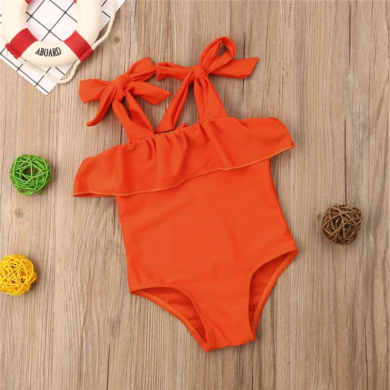 Купальный костюм для девочек; Новинка г.; летний цельный купальный костюм для детей ясельного возраста; Однотонный красный купальный костюм; одежда для маленьких девочек; пляжный купальный костюм