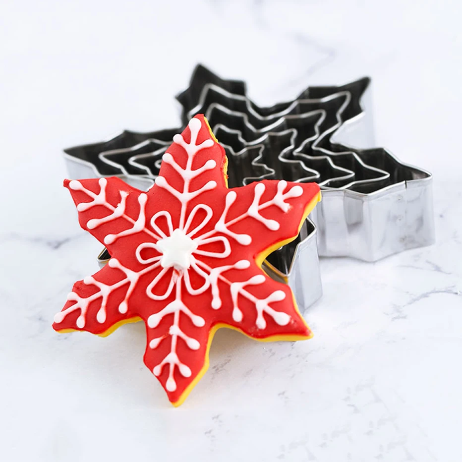 

KHGDNOR Snowflake Shape Cookie Cutters 5pcs/set Fondant Cake Stencil Baking Cookie Biscuit Molds