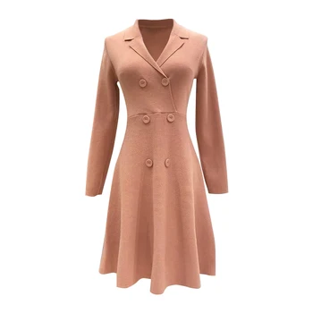 

Korean fashion double-breasted thickening knit dress long sleeve vestido lady dresses casual office wear knitwear sweater