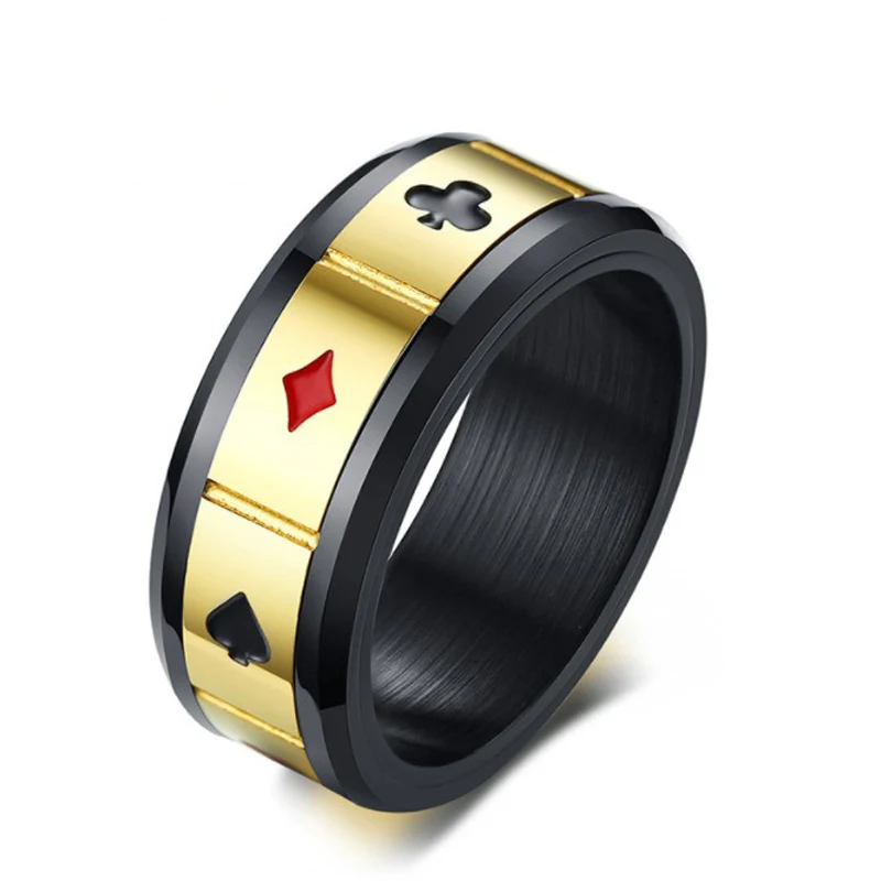 Мода 8 мм Blcak золото для мужчин s Poker Spinner кольцо ювелирные изделия из нержавеющей