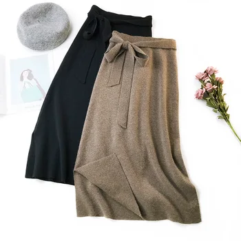 

Autumn Winter Cashmere Skirts Women High Waist Knitting Split Skirts Women Sexy Skirt Jupe Femme Faldas