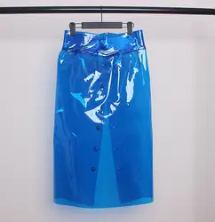 Для женщин 2018 новая личность однобортный юбка Сексуальная ПВХ A-Lineskirt пластик перспектива Империя Прозрачная Юбка