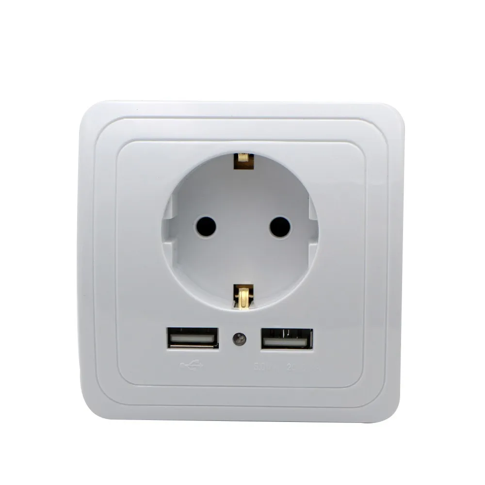 EU Plug Socket Dual USB Port Power Outlet 2000mA 16A EU Smart Home Wall Charger Adapter Charging Socket With Usb Wall Adapter