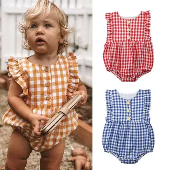 

Newborn Infant Baby Girl Ruffle Plaid Romper Sleeveless Jumpsuit One Piece Outfits Sunsuit Toddler Girl Summer Clothes