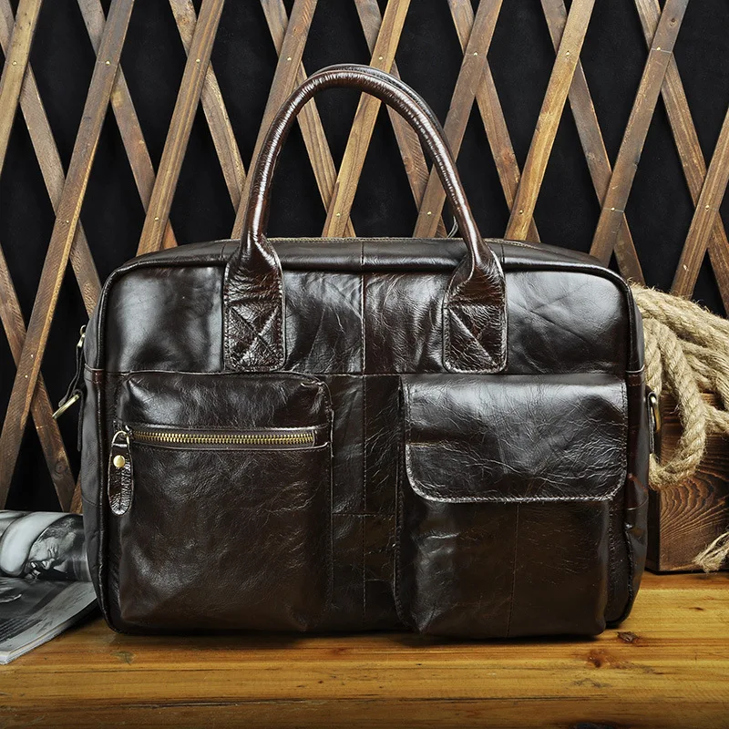 

Genuine Leather 14 Inch Business Briefcase Portfolio Handbag Men Crossbody Shoulder Bag Men's Messenger Bags Top-handle Pack