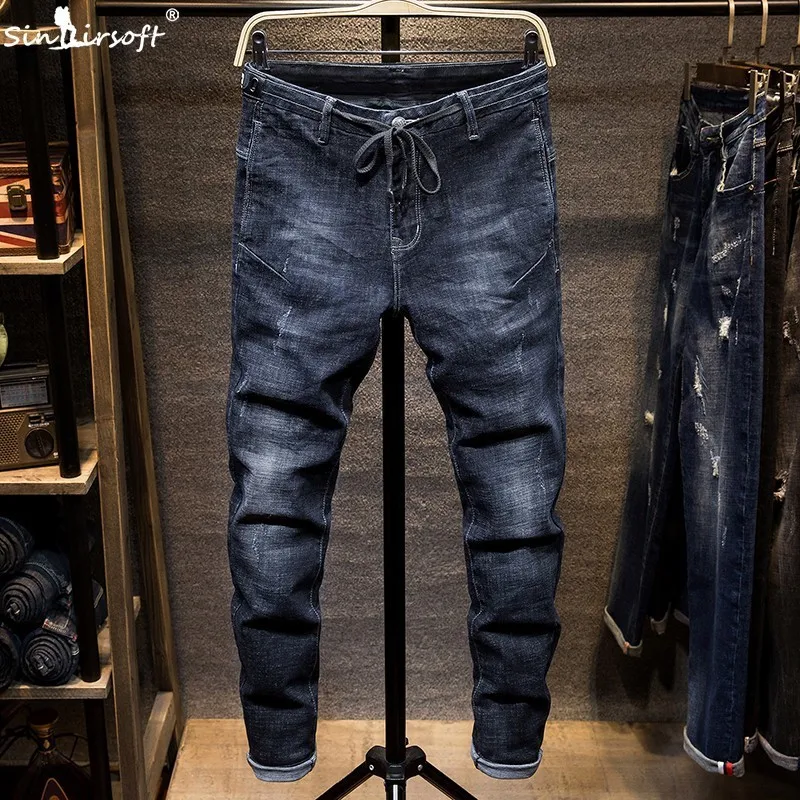 

2019 Spring And Summer Riding Men's Jeans Slim Hip-hop Retro Micro-elastic Tights Men's Brand Street Skateboard Trousers 28-38