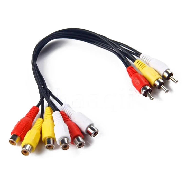 

OPQ-1pc 3 RCA Male To 6 RCA Female Splitter Power Outlet Audio Video Cable AV Adapter