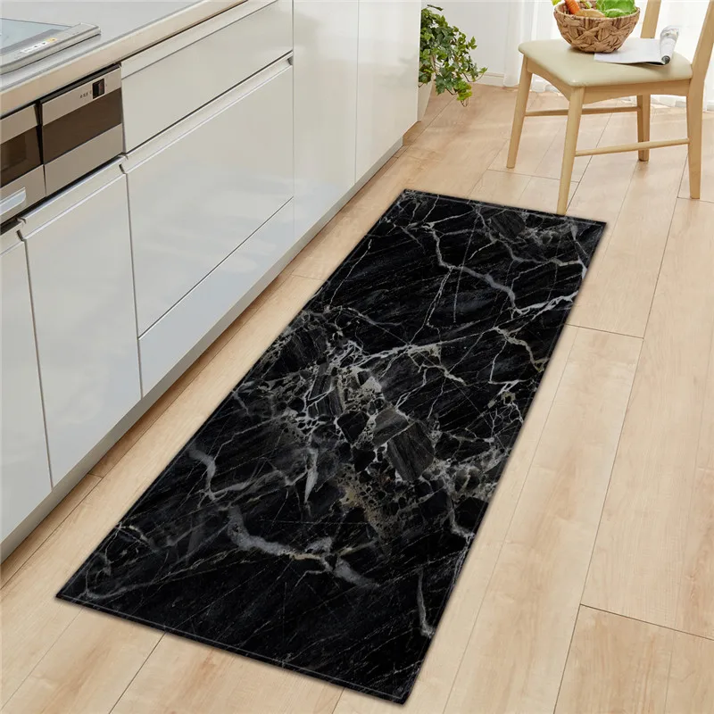 

Black White Marble Printed Long Kitchen Mat Cooking Rugs Tatami Floor Mat Bathroom Carpet Entrance Door Mats tapis cuisine RC159