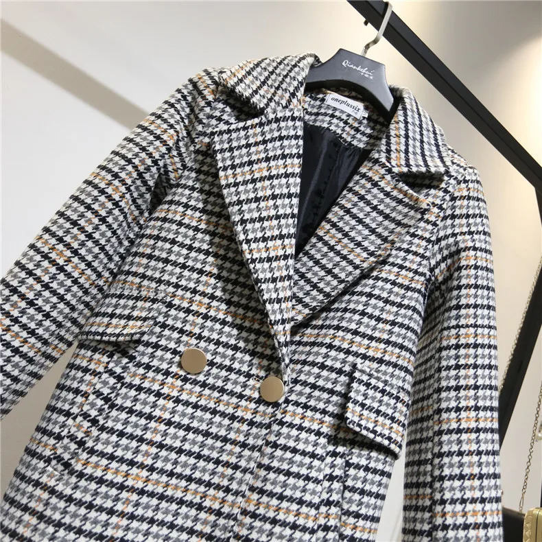Arrivée Noir Plaid Boutonnage Blanc Laine Contraste Mode Yf13101 De Color 2018 Nouvelle Double Épais Picture Pour Couleur Entaillé Veste L'automne Lanmrem ExwfqY84n