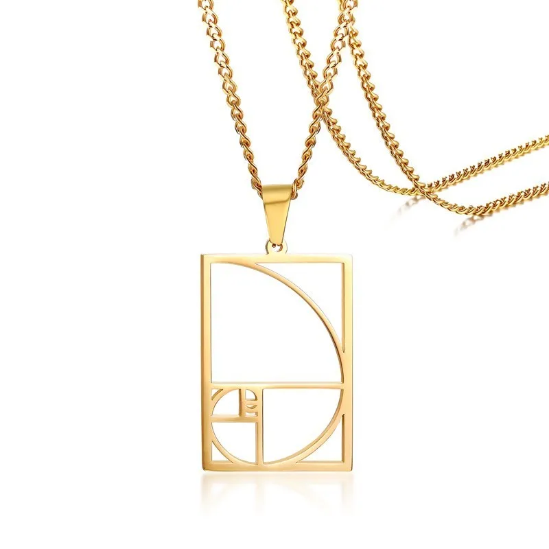 

Mens Special Unique Fibonacci Golden Ratio Necklaces for Woman Gold Color Stainless Steel Geometric Pendant Collar