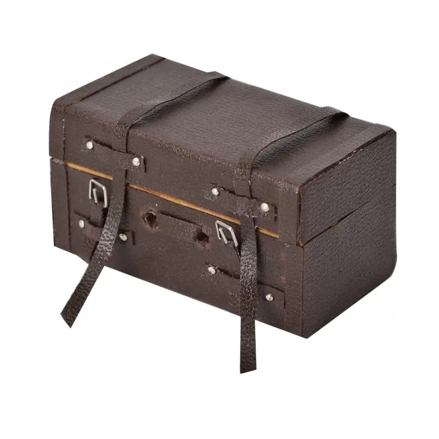 

Miniature Vintage PU Leather Wood Suitcase Pretend Play Luggage Simulated Furniture Toys for 1/12 Dollhouse Accessories