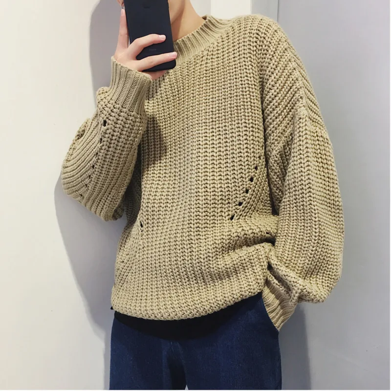 

Fashion Casual Men's New Winter Knit Sweater M-XXL Youth Temperament Wild Long-sleeved Personality Loose Solid Color Simple