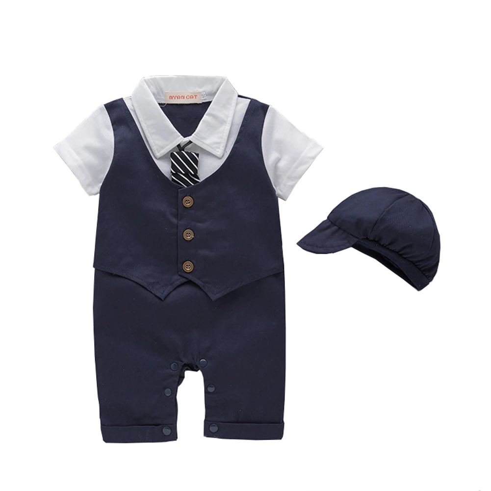 

Baby Boys Gentleman Rompers Formal Party Wedding White Shirt Vest with Hat