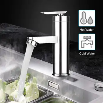 

Xueqin Brushed Chrome Single Handle Bathroom Hot/Cold Water Mixer Taps Basin Faucet Bathroom Kitchen Deck Mounted Basin Faucet