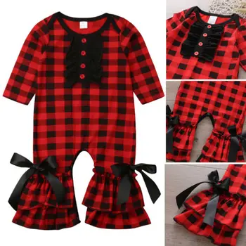 

2019 New Cute Newborn Baby Girl Plaids Ruffle Long Sleeve Romper Jumpsuit Clothes Outfit 0-24M