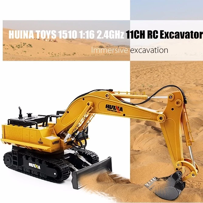 

HUINA TOYS 1510 1:16 11CH RC Alloy Excavator 2.4GHz Mechanical Sound 680-Degree Rotation LED Light Anti Slip RC Bulldozer RTR