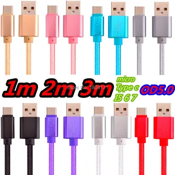 

Thicker fabric cable OD 5.0 braided nylon alloy cable for iphone 8 7 6 5 for samsung s6 s7 edge s8 s9 htc