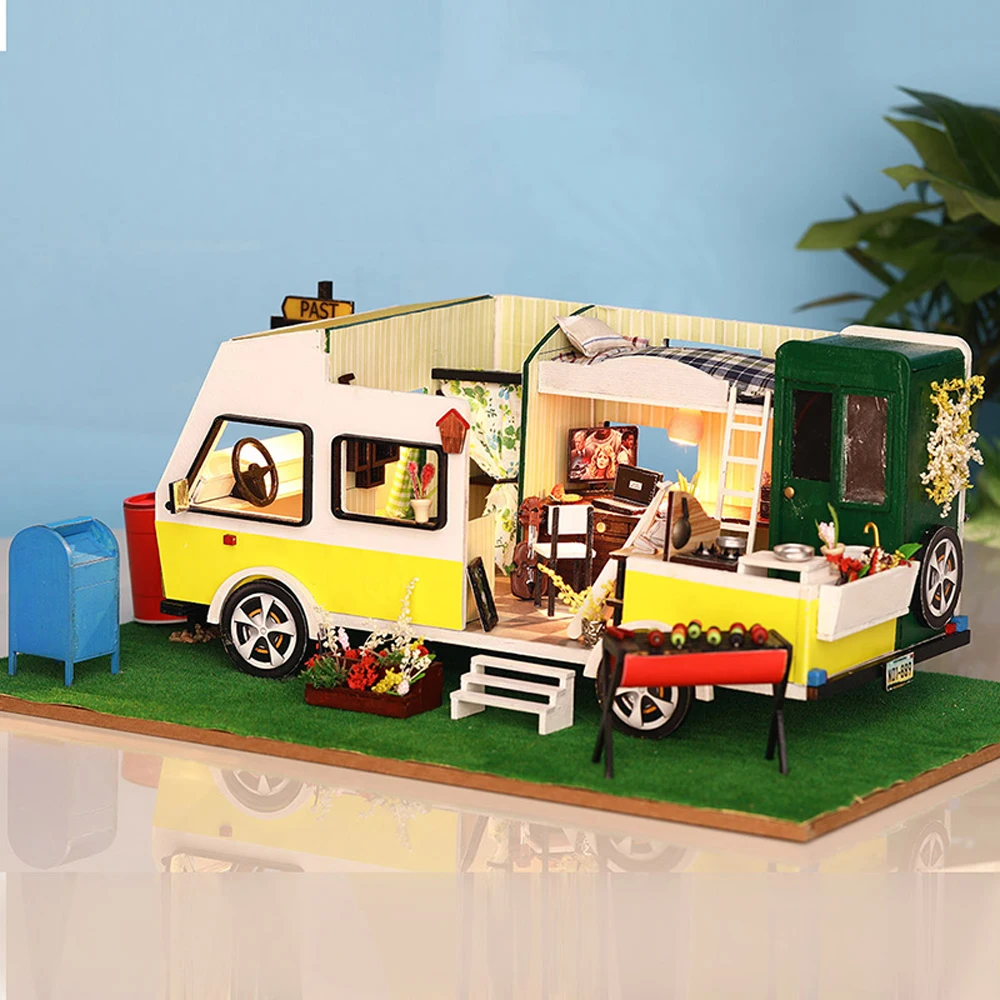 

Wooden Miniature Recreational Vehicle (RV) Dollhouses non-toxic Building Model Kits toy Furniture to enhance practical ability
