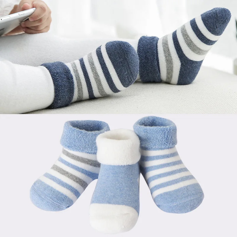 3pairs/lot Warm Winter Baby Socks Cute Soft Autumn Newborn Baby Girls Socks Stripes & Dots Infant Soft Baby boy Shoe Socks