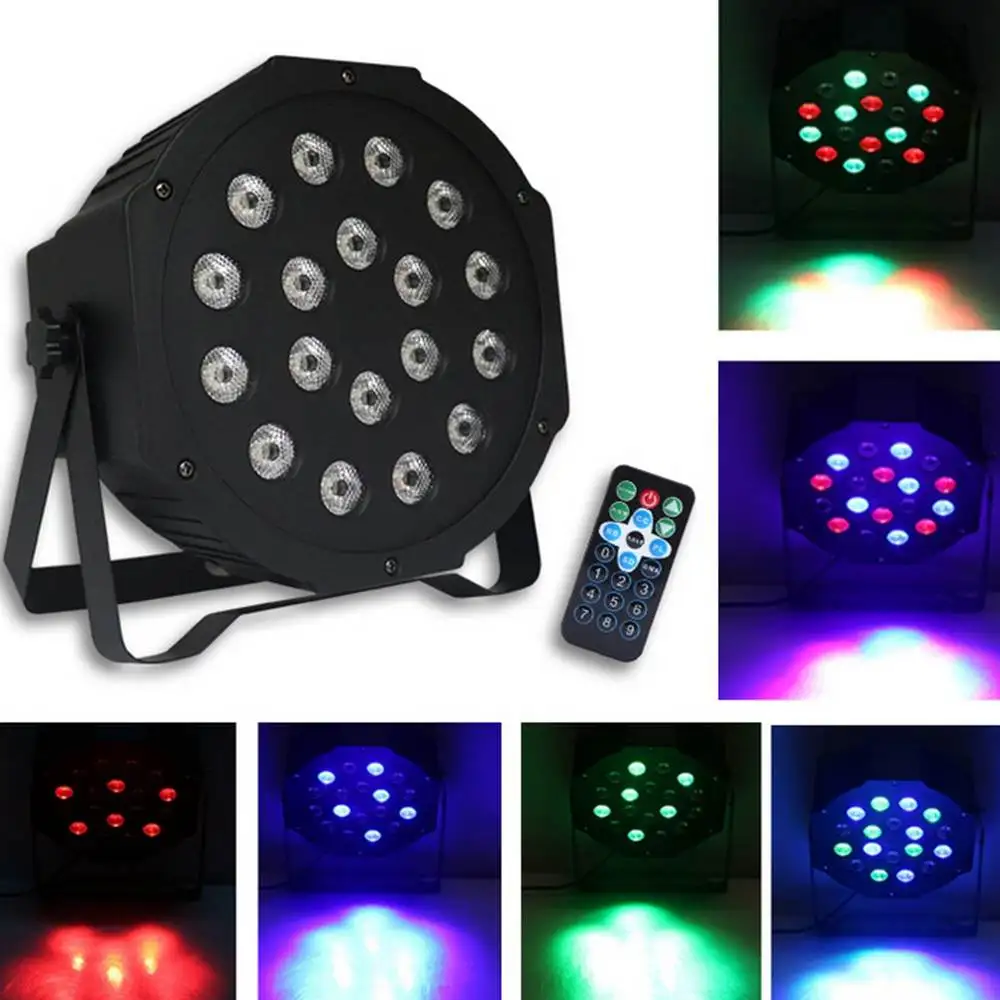 

CLAITE RGB Remote Control Voice Activated 18 LED Stage Light Party Disco KTV Par Lamp AC90V-240V