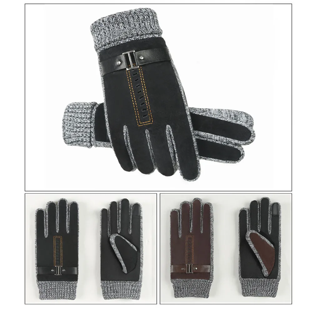 

New Men Gloves Winter Windproof Outdoor Artificial Leather Gloves Durable Thick Keep Warm Soft Gloves #1116