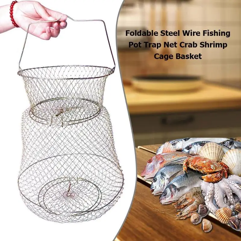 

Foldable Portable Steel Wire Fishing Pot Trap Net Crab Shrimp Cage Fish Basket Fishing Tools Tackle