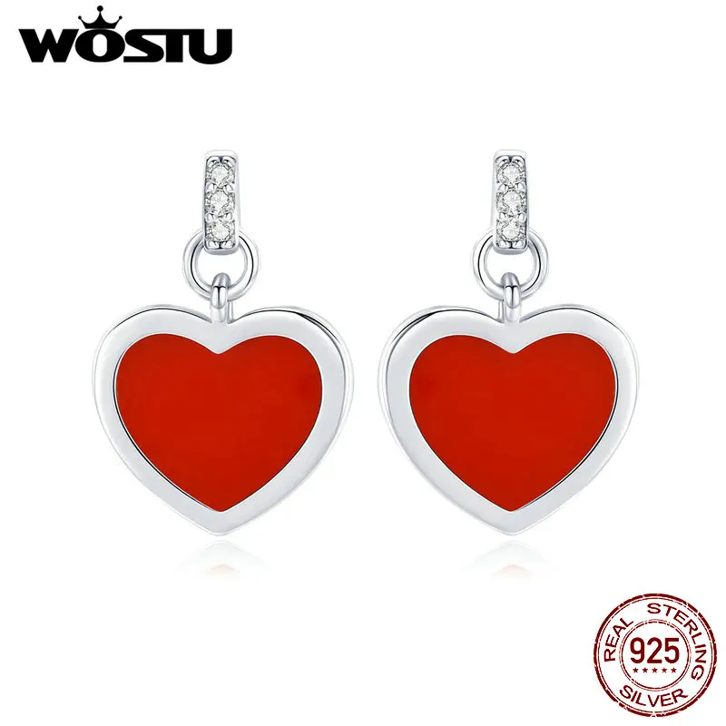 

WOSTU 925 Sterling Silver Be My Valentine Heart Red Stud Earrings Clear CZ Small Earrings For Women Loveer Gift Jewelry CQE580