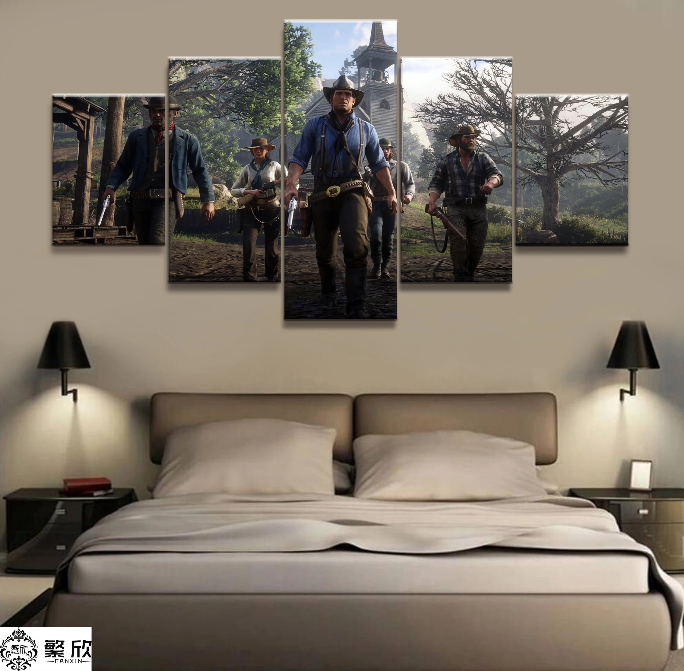 

5 Piece Canvas Poster Video Games Red Dead Redemption 2 Arthur Morgan Gutch's Gang Western Game Wall Painting Home Decor