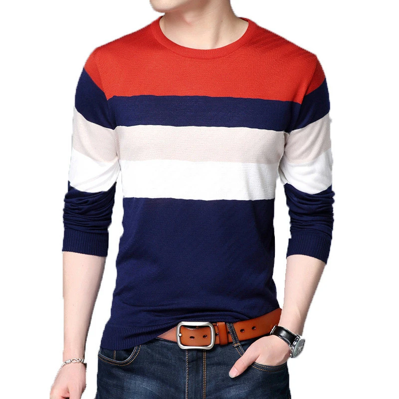 

2019 New Sweater Men Casual Striped O-neck Wool Pullover Men Clothes Autumn Winter Cotton Sweaters Plus Size Pull Shirt