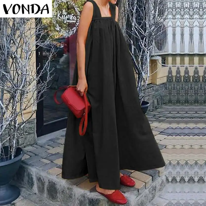 

VONDA Women Maxi Long Dress 2019 Summer Sexy Sleeveless Square Neck Strap Party Dresses Vintage Casual Holiday Vestido Plus Size