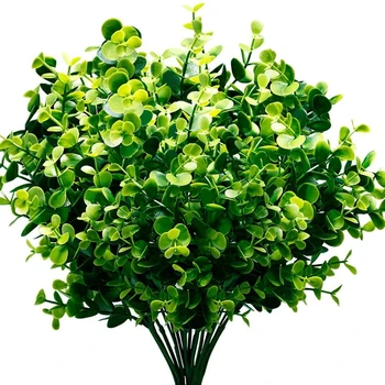 

Artificial Plants Faux Boxwood Shrubs 6 Pack, Lifelike Fake Greenery Foliage with 42 Stems for Garden, Patio Yard, Wedding, Of