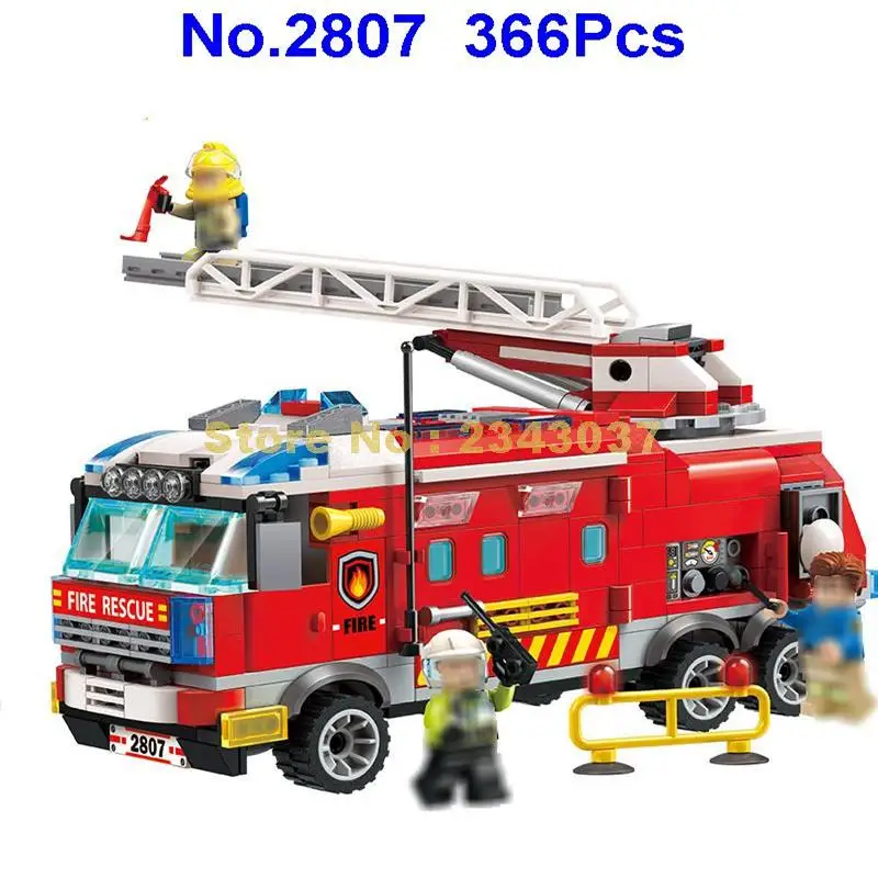 2807 366pcs City Fire Rescue Vehicle Truck Enlighten Building Blocks-in