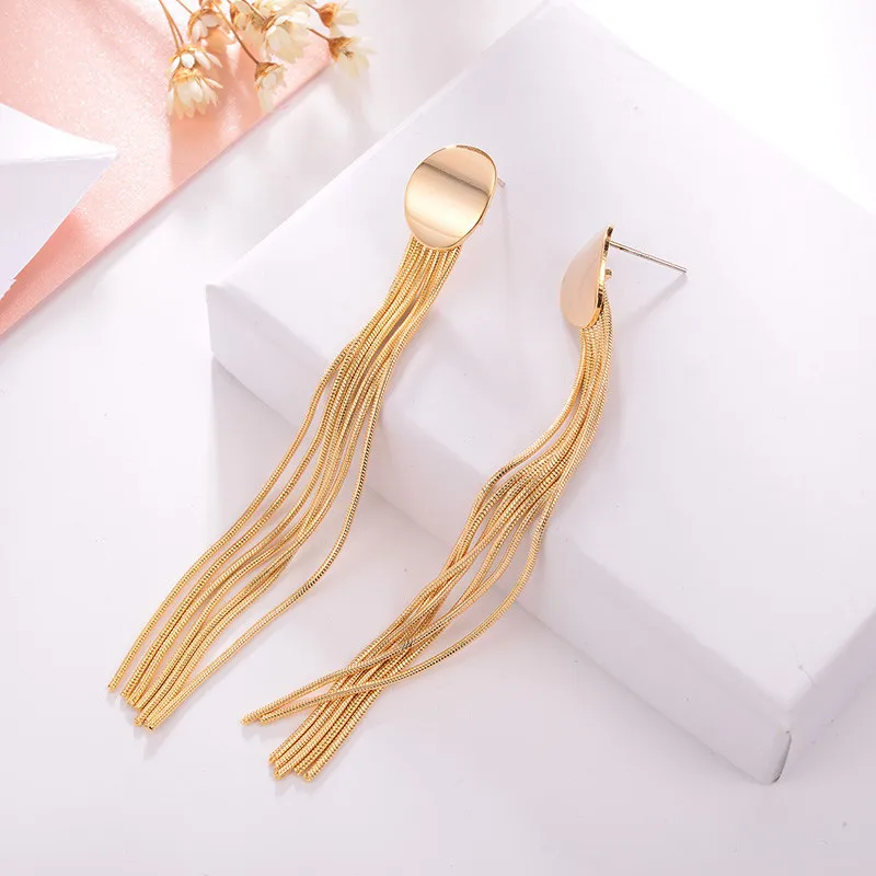 Женские Висячие серьги с длинной золотой кисточкой корейские Bijoux Femme 2018