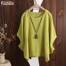 ZANZEA, женские рубашки размера плюс, летняя блузка с рукавом, одноцветная, мешковатая, Blusas Feminina, рабочий Топ, Женский кафтан, Повседневная сорочка