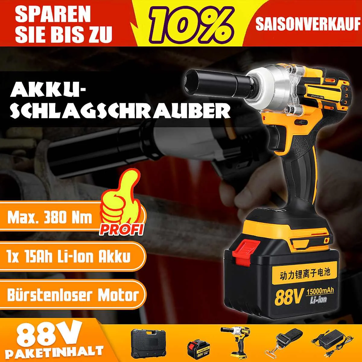 

88V 15000mAh Rechargeable Battery Brushless Electric Impact Socket Wrench Car Dual Speed Cordless Socket Electric Impact Drill