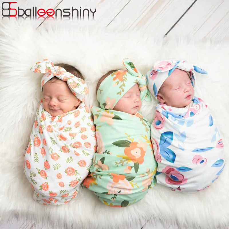 

Balleenshiny Infant Newborn Toddler Swaddle Blanket for Photography Wrap Cloth Accessories Baby Sleeping Bag Rabbit Ear Headband