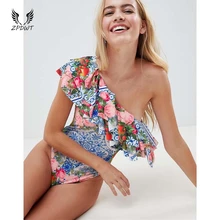ZPDWT сексуальный цельный купальник Falbala купальник с тесьмой для женщин с оборками боди оборки Монокини одно плечо купальный костюм