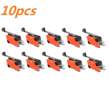 

10pcs AC125~250V 15A 3Pins Micro Limit Silver Contact Switch SPDT Snap Action Best Quality With Long Roller Lever Arm