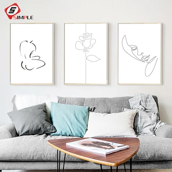 

Wall Art Poster Abstract Women Line Drawing Nude Body Rose Face Prints Pictures Canvas Painting For Bedroom Modern Home Decor