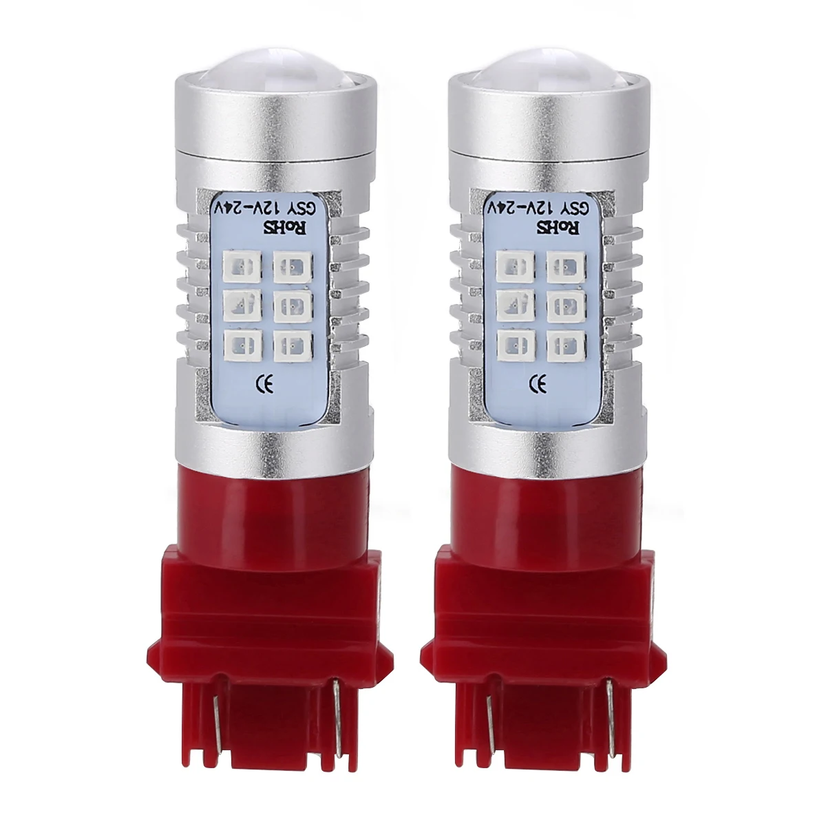 

2Pcs Red 3157 3156 21 LED 12V-24V Non-Polarity Car Tail Brake Stop Light Signal Bulb 1200Lm Back Up Reverse Lights