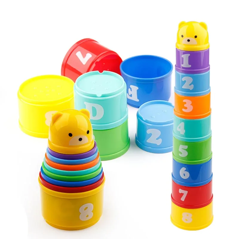 9PCS Educational Baby Toys 6Month+ Figures Letters Foldind Stack Cup Tower Children Early Intelligence